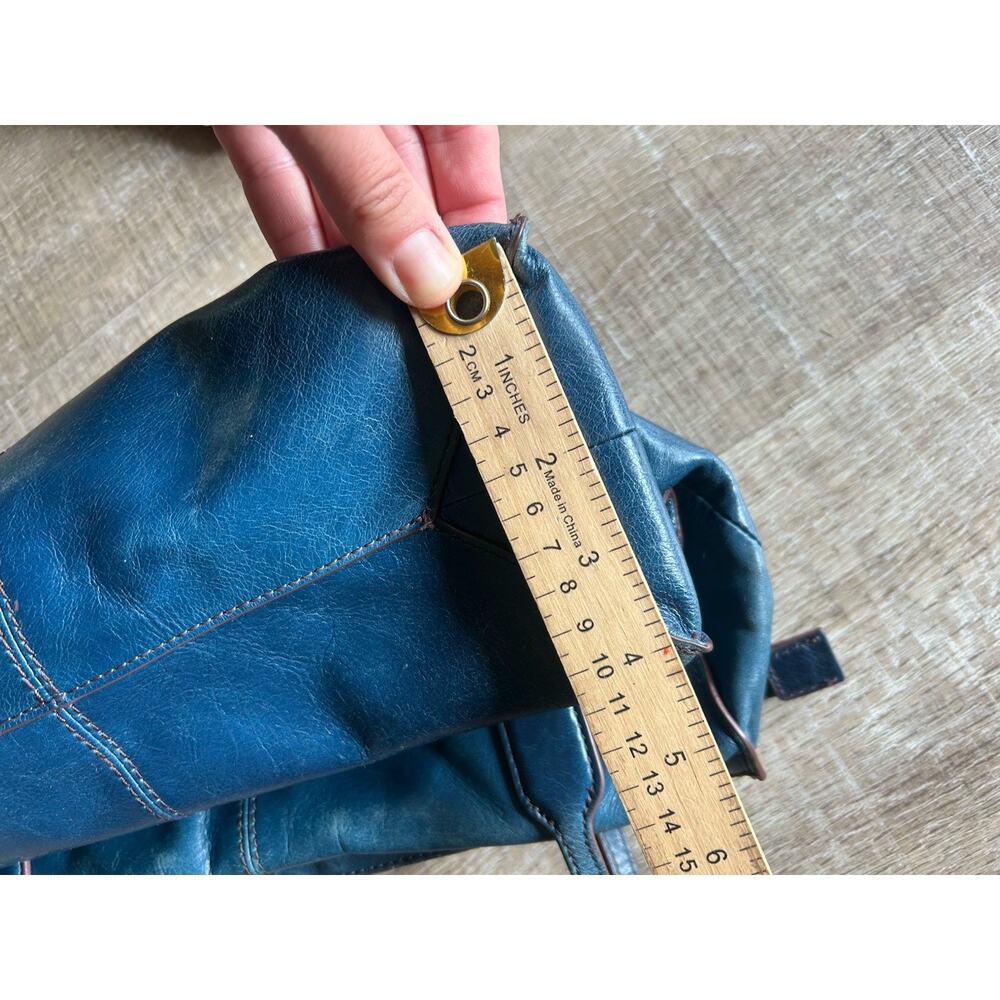 HOBO Leather Shoulder Tote Bag Blue Teal Zip Top Floral Lining Medium + Dust Bag - Picture 11 of 16